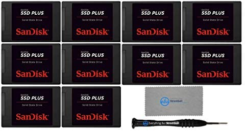 SanDisk SSD Plus 120GB Internal SSD (10 Pack) – SATA III 6 Gb/s, 2.5″/7mm – (SDSSDA-120G-G27) Solid State Drive Bundle with (1) Everything But Stromboli Magnetic Screwdriver and Microfiber Cloth