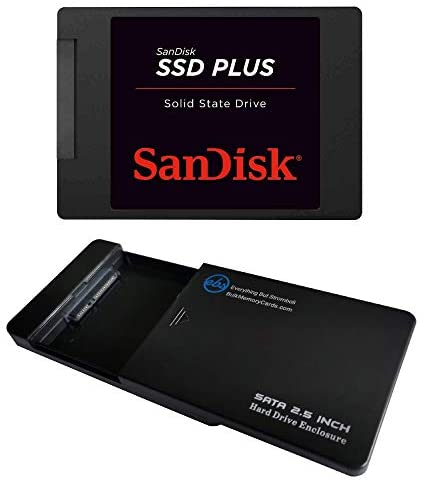 SanDisk SSD Plus 120GB Internal SSD SATA III 6 Gb/s 2.5″/7mm (SDSSDA-120G-G27) Solid State Drive Bundle with (1) Everything But Stromboli USB 3.0 SSD Enclosures