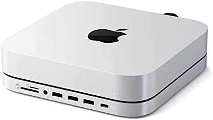 Satechi Type-C Stand & Hub with SSD Enclosure – Patented Design – Fits M.2 SATA SSD, USB-C Data Port, Micro/SD Card Readers, USB-A & Headphone Jack Port – Compatible with 2020 M1 Mac Mini (Silver)