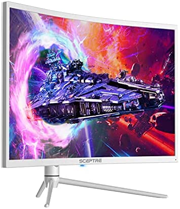 Sceptre 27″ Curved Nebula White QHD 2K Monitor 2560 x 1440p up to 165Hz 1ms HDR1000 99% sRGB Ambient Light Sensor Luminous Backcover Lights Height Adjustable Build-in Speakers (C275B-QWN168W)