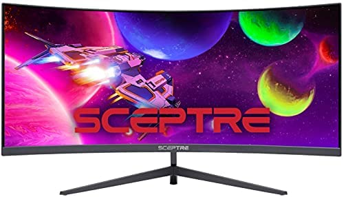 Sceptre 30-inch Curved Gaming Monitor 21:9 2560×1080 Ultra Wide Ultra Slim HDMI DisplayPort up to 200Hz Build-in Speakers, Metal Black (C305B-200UN1)
