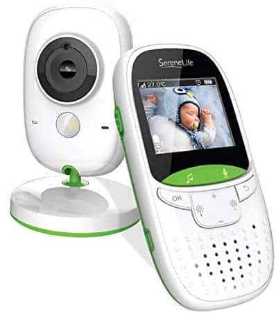 SereneLife USA Video Baby Monitor – Upgraded 850’ Wireless Long Range Camera, Night Vision, Temperature Monitoring and Portable 2” Color Screen with Clip – SLBCAM10.5, Green