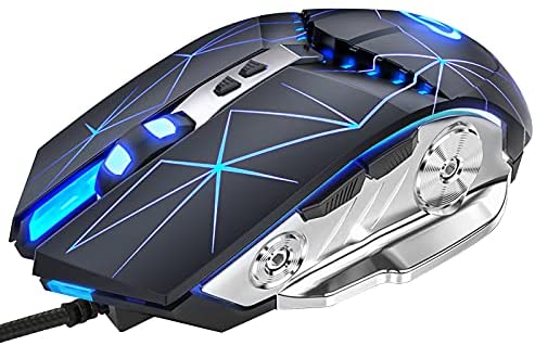 Silent Click Wired Gaming Mouse, RGB Backlight and 4 Adjustable DPI Up to 3200, 7 Buttons, Ergonomic USB Computer Mouse with High Precision Sensor for Windows PC & Laptop Gamers