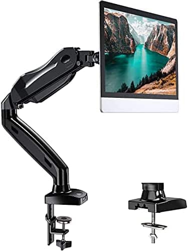 Single Monitor Mount – Articulating Gas Spring Monitor Arm, Adjustable Vesa Mount Desk Stand with Clamp and Grommet Base – Fits 17 to 27 Inch LCD Computer Monitors 4.4 to 14.3lbs