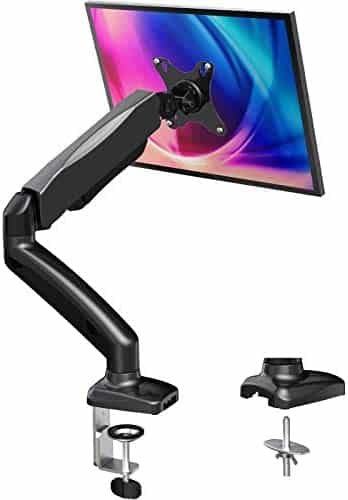 Single Monitor Stand – Gas Spring Single Arm Monitor Stand Desk VESA Mount for 13 to 32 Inch Screen with Clamp, Grommet Mounting Base