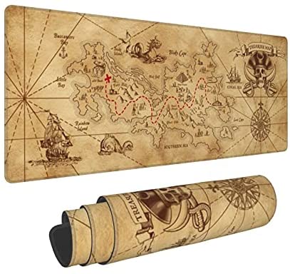 Skull Pirate Map Gaming Mouse Pad, Long Extended XL Mousepad Desk Pad, Large Non Slip Rubber Mice Pads Stitched Edges, 31.5” X 11.8”