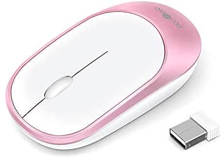 Slim Wireless Mouse, ZCOONE Computer Mouse 2.4G Silent Click Cordless Optical Mice with USB Receiver for Laptop, MacBook, Desktop, PC, Notebook- White and Pink