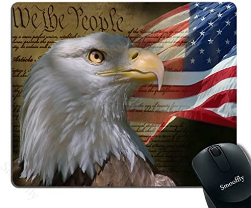 Smooffly Bald Eagle on American Flag Mouse Pad,Gaming Mouse Pad Custom, Vintage USA Flag American Patriotic Eagle Quotes