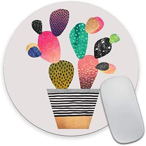 Smooffly Round Gaming Mouse Pad Custom Design, Watercolor Cactus Circular Non-Slip Rubber Mousepad