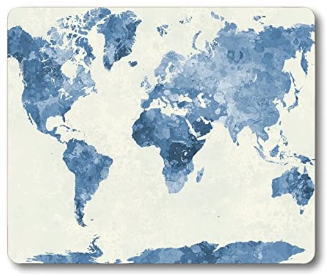 Smooffly World Map Gaming Mouse pad,Watercolor Bule World Map Mouse pad Non-Slip Rubber Mousepads