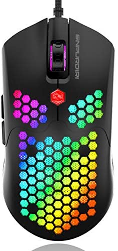 Snpurdiri ST-M1 PRO Ultra Lightweight Honeycomb Shell Wired RGB Gaming Mouse – PMW3360 16000DPI Mice | 7 Buttons Programmable Driver – 65g Only