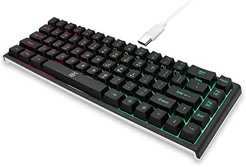 Snpurdiri Wired 65 Percent Gaming Keyboard, 68 Keys Mini Keyboard RGB Backlit, Quiet Ergonomic Waterproof Mechanical Feeling Keyboard, for PC Mac PS Xbox Gamer, Typist, Travel（Black-White）