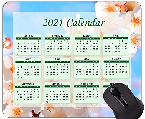 Special Design 2021 Calendar Mouse Pad,Cherry Tree Spring Japan Comfortable Mouse Mat for Gaming and Office