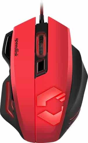Speedlink DECUS RESPEC Gaming Mouse – Ergonomic Mouse for Office/Home Office (Adjustable to 5000 dpi – Illumination in 7 Colors – Programmable Keys) for PC/Notebook/Laptop, Black-red