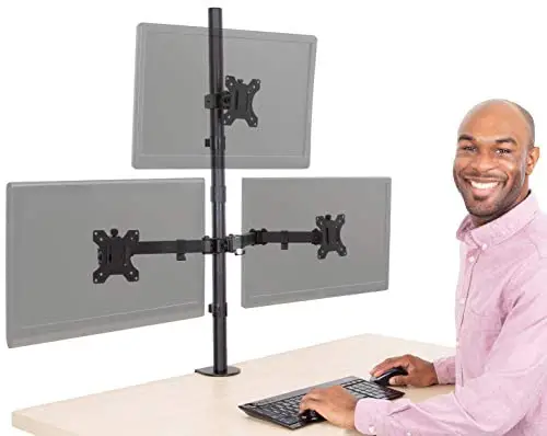 Stand Steady 3 Monitor Mount Desk Stand | Height Adjustable Triple Monitor Stand with Desk Clamp| Full Articulation VESA Mount Fits Most LCD/LED Monitors 13-32 Inches (3 Arm Clamp)