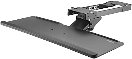StarTech.com Under Desk-Mount Keyboard Tray – 26.4” Wide – Adjustable – Ergonomic Slide-Out Keyboard Shelf with Tilt and Swivel (KBTRAYADJ), Black