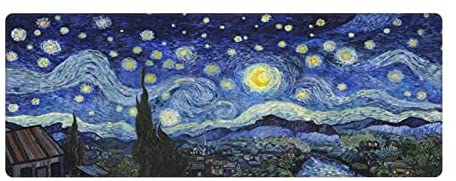 Starry Night Extended Large Mouse Pad for Retouching Full Desk Mousepad Square Long Easy Clean Table Protector XXL 3D Painting Hard Novelty Non-Slip Waterproof Computer Keyboard Mouse Gaming Mat