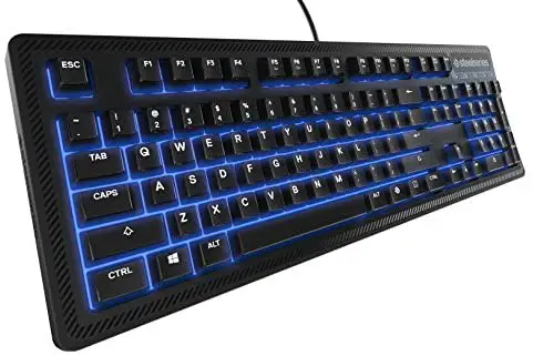 SteelSeries Apex 100 Gaming Keyboard – Tactile & Silent – Blue LED Backlit – Splash Resistant – Media Controls