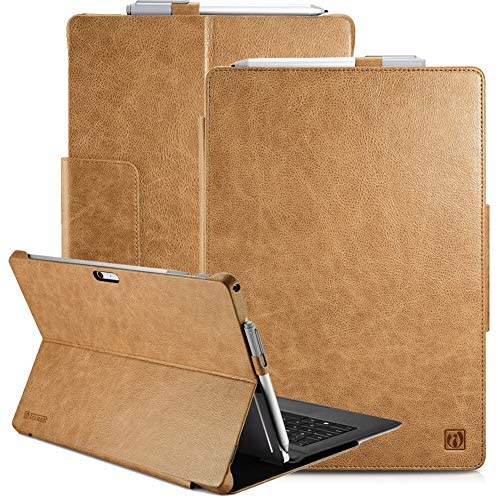 Surface Pro 7 (2019)/ Surface Pro 6/ Pro 2017 Leather Case, icarercase Genuine Leather Magnetic Snap Kickstand with Keyboard Cover/ Pen Holder Loop Folio Flip Case for Microsoft Surface Pro 4