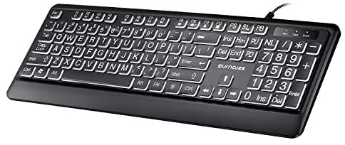 SurnQiee Large Font Print USB LED Backlit Keyboard 104 Keys Standard Full Size Computer Keyboard – White Backlit