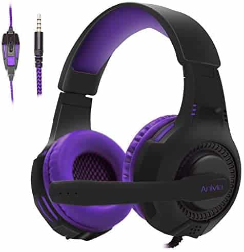 Surround Sound Gaming Headset with Microphone, Over Ear Headphones,Retractable Noise Cancelling Mic Compatible with PS4,Xbox One, Computer, Mac, Laptop,Phones,Black Purple
