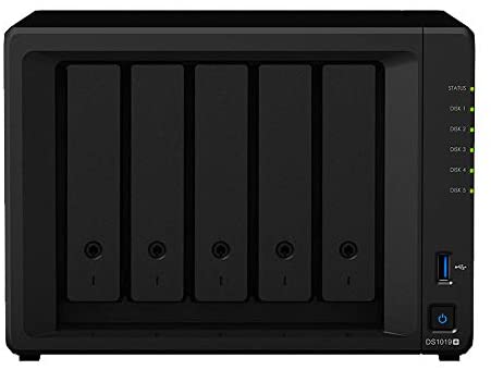 Synology DiskStation DS1019+ iSCSI NAS Server with Intel Celeron Up to 2.3GHz CPU, 8GB Memory, 10TB HDD Storage, DSM Operating System