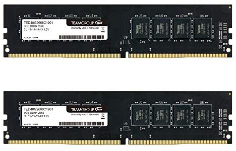TEAMGROUP Elite DDR4 16GB Kit (2 x 8GB) 2666MHz PC4-21300 CL19 Unbuffered Non-ECC 1.2V UDIMM 288 Pin PC Computer Desktop Memory Module Ram Upgrade – TED416G2666C19DC01