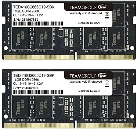 TEAMGROUP Elite DDR4 32GB Kit (2 x 16GB) 2666MHz PC4-21300 CL19 Unbuffered Non-ECC 1.2V SODIMM 260-Pin Laptop Notebook PC Computer Memory Module Ram Upgrade – TED432G2666C19DC-S01