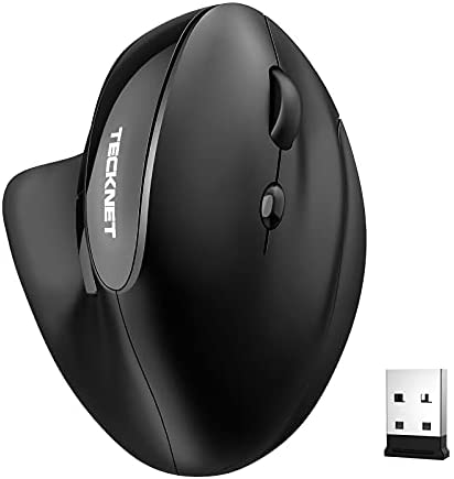 TECKNET 2.4G Rechargeable Wireless Vertical Ergonomic Optical Mouse with USB Nano Receiver, 800 / 1200 /1600 /2000 /2400DPI, 5 Buttons for Laptop, MacBook, PC, Windows, OS System (Black)