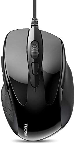 TECKNET 6-Button USB Wired Mouse with Side Buttons, Optical Computer Mouse with 1000/2000DPI, Ergonomic Design, 5ft Cord, Support Laptop Chromebook PC Desktop Mac Notebook-Black