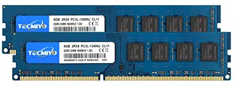 TECMIYO 16GB Kit (2x8GB) DDR3 / DDR3L 1600MHz UDIMM, PC3-12800 DIMM, PC3 / PC3L-12800U Non ECC Unbuffered 1.35V/1.5V CL11 2RX8 Dual Rank 240 Pin Desktop RAM Computer Memory Module