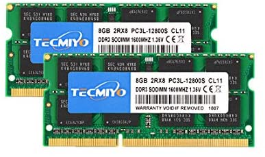 TECMIYO 16GB Kit (2x8GB) DDR3L-1600 SODIMM (PC3-12800S), DDR3 RAM 2Rx8 1.35V/1.5V CL11 Non-ECC Unbuffered 204-Pin Notebook Laptop RAM Memory Upgrade Kit