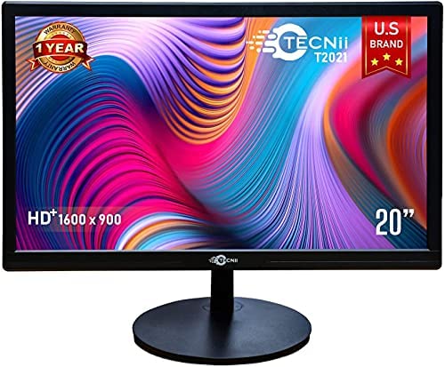 TECNII 20″ Inch Widescreen LED Backlit LCD Desktop PC Monitor HD+ Resolution – 3ms Response Time – HDMI – VGA – for Home, Office – Black