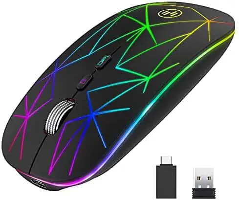 TENMOS T19 Wireless Bluetooth Mouse, Rechargeable LED Dual Mode (Bluetooth 5.1+2.4G) Wireless Mouse with Home Button Type C Adapter for Laptop, iPad (iPad OS 13 and Above), MacBook ( Starry Black)