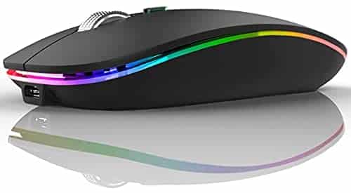 TENMOS Wireless Bluetooth Mouse, LED Slim Dual Mode (Bluetooth 5.1 + USB) 2.4GHz Rechargeable Silent Bluetooth Wireless Mouse with Type C Adapter for Laptop/MacBook/iPad OS 13 and Above (Matte Black)