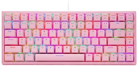 TKL Mechanical Gaming Keyboard, E-Yooso 84-Key RGB Led Backlit, Clicky Blue Switch,Detachable Type-c to USB Wired,Pink