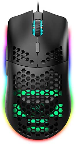 TKOOFN Programmable RGB Gaming Mouse, 6 DPI (1000/1600/2400/3200/4800/6400) 96g Ultra Lightweight Honeycomb Optical LED Wired Mouse with Programmable 6 Keys RGB Marquee Effect Light