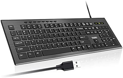 TNBIU Keyboard 4.9ft Cable, Wired Computer Keyboard with Stands, Low Profile Chiclet USB Keyboard for Windows/PC/Laptop/Desktop/Surface/Chromebook