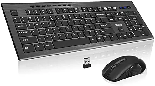 TNBIU Wireless Keyboard and Mouse Combo, 5 Level DPI Adjustable Wireless Mouse and 2.4GHz Computer Keyboard, 112 Keys / Silent Keyboard, Independent On/Off Switch, Num/Caps/Power Indicator, Black