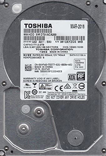 TOSHIBA 2TB 7200RPM 64MB Cache SATA 6.0Gb/s 3.5″ Internal Hard Drive Bare Drive Model DT01ACA200