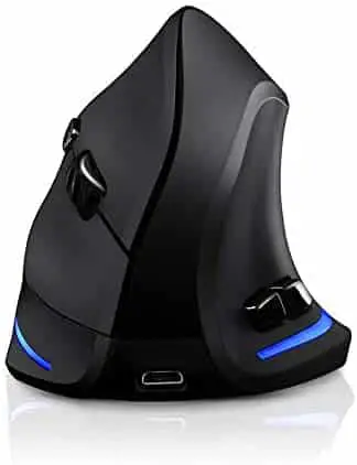 TRELC Ergonomic Mouse, 2.4G Wireless Vertical Optical Mouse with Adjustable Sensitivity (1000/1600/2400 DPI), 6 Buttons for PC, Desktop, Laptop, Notebook (Black)