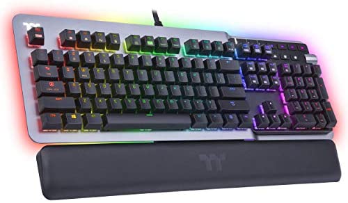 Thermaltake Argent K5 RGB Gaming Keyboard (Silver Switch), Aluminum and Streamlined Titanium Design, 16.8 Million RGB Color, Anti-ghosting, Magnetic Synthetic Leather Wrist Rest, GKB-KB5-SSSRUS-01