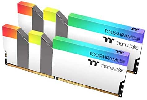 Thermaltake TOUGHRAM RGB White DDR4 3600MHz 16GB (8GB x 2) 16.8 Million Color RGB Alexa/Razer Chroma/5V Motherboard Syncable RGB Memory R022D408GX2-3600C18A