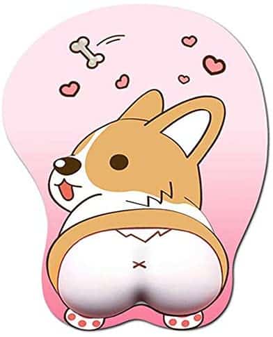 Tidoopu Mouse Pad with Wrist Support Gel Ergonomic 3D Mouse Pad Anime Corgi Dog Mousepad Gaming Mouse Mat for PC Laptops (Pink)