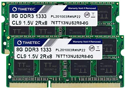 Timetec 16GB KIT(2x8GB) DDR3 1333MHz PC3-10600 Non-ECC Unbuffered 1.5V CL9 2Rx8 Dual Rank 204 Pin SODIMM Laptop Notebook PC Computer Memory RAM Module Upgrade(16GB KIT(2x8GB))