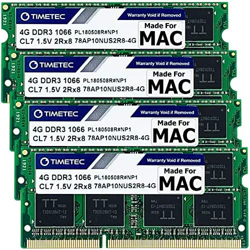 Timetec 16GB KIT(4x4GB) Compatible for Apple DDR3 1067MHz / 1066MHz PC3-8500 CL7 Dual Rank for iMac (Late 2009 21.5-inch / 27-inch) SODIMM Memory MAC RAM Upgrade for iMac 10,1 and iMac 11,1