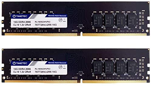 Timetec 32GB KIT(2x16GB) DDR4 2666MHz PC4-21300 Non-ECC Unbuffered 1.2V CL19 2Rx8 Dual Rank 288 Pin UDIMM Desktop Memory RAM Module Upgrade (32GB KIT(2x16GB))