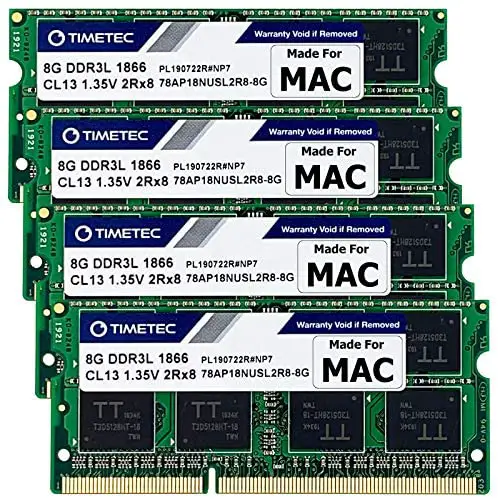 Timetec 32GB KIT(4x8GB) Compatible for Apple Late 2015 iMac (27-inch w/Retina 5K Display) DDR3L 1867MHz / 1866MHz PC3L-14900 2Rx8 CL13 1.35V 204 Pin SODIMM Memory Module MAC RAM Upgrade for iMac 17,1