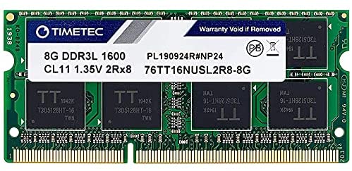 Timetec 8GB DDR3L / DDR3 1600MHz (DDR3L-1600) PC3L-12800 / PC3-12800(PC3L-12800S) Non-ECC Unbuffered 1.35V/1.5V CL11 2Rx8 Dual Rank 204 Pin SODIMM Laptop Notebook PC Computer Memory RAM Module Upgrade