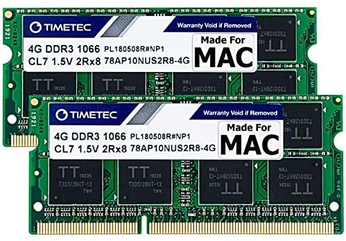 Timetec 8GB KIT(2x4GB) Compatible for Apple DDR3 1067MHz / 1066MHz PC3-8500 CL7 for Mac Book, Mac Book Pro, iMac, Mac Mini (Late 2008, Early/Mid/Late 2009, Mid 2010) SODIMM Memory MAC RAM Upgrade
